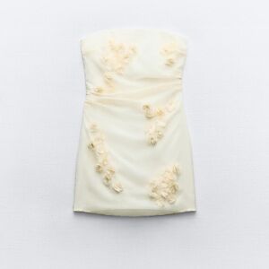Zara White floral strapless mini dress